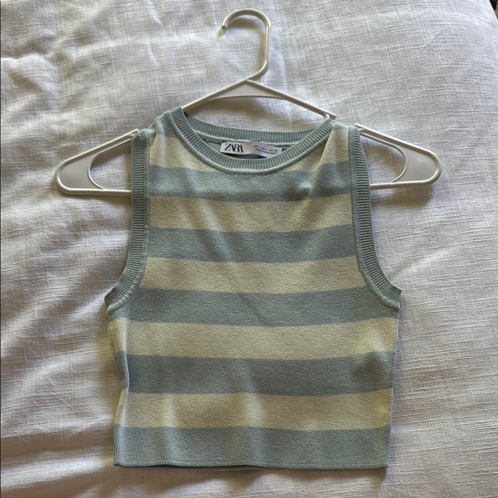 Zara Mint and Cream Striped Crop Top